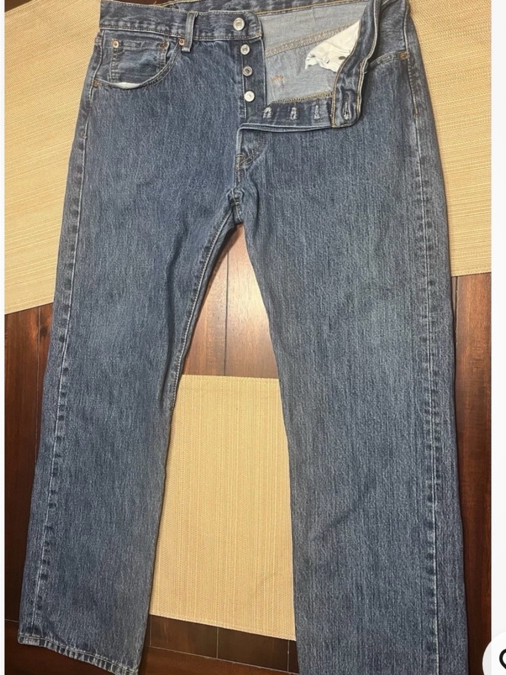 Levi's Men's Straight Jeans in Blue with Tan Stitching - Picture 2 of 10